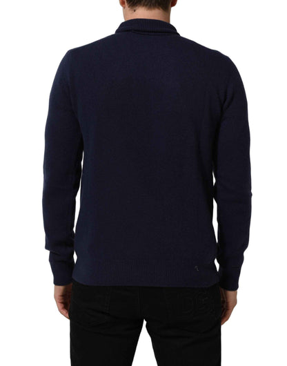 Blue Wool Knit Turtleneck Pullover Sweater