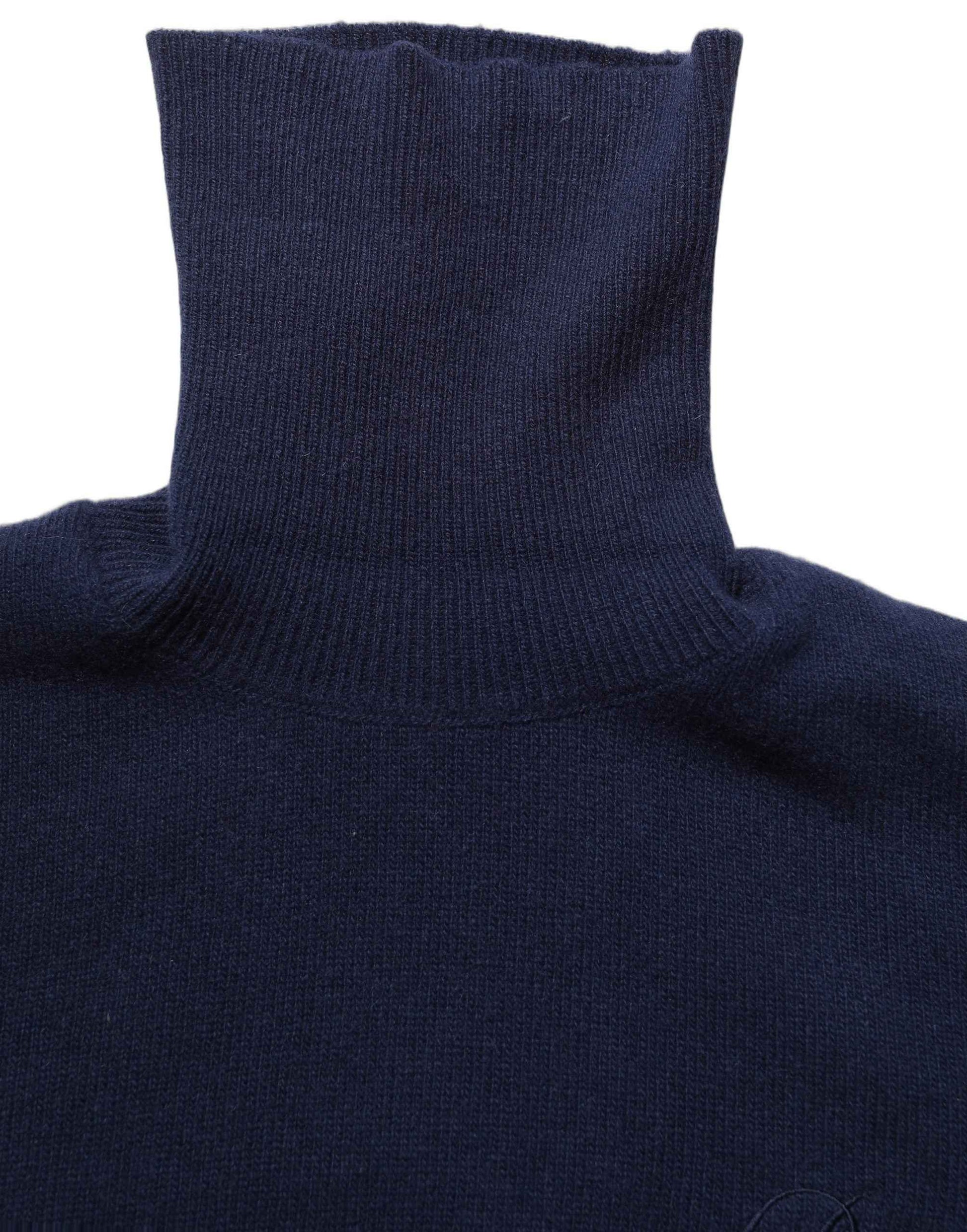 Blue Wool Knit Turtleneck Pullover Sweater