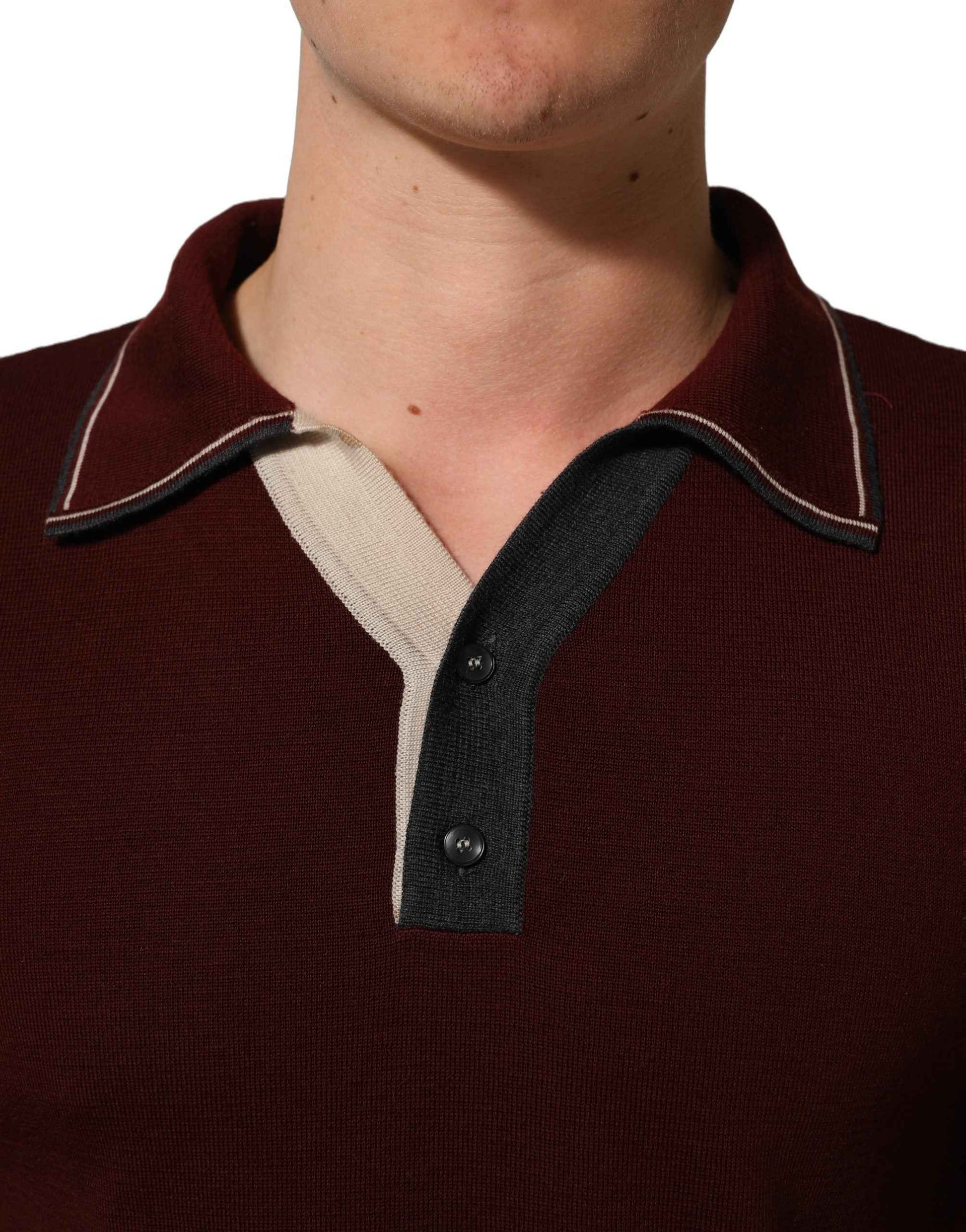 Burgundy Wool Knit Henley Pullover Sweater