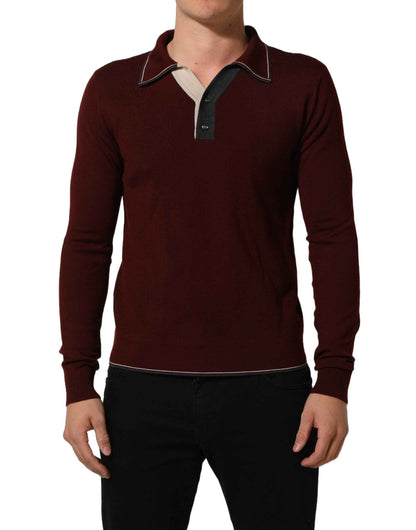 Burgundy Wool Knit Henley Pullover Sweater