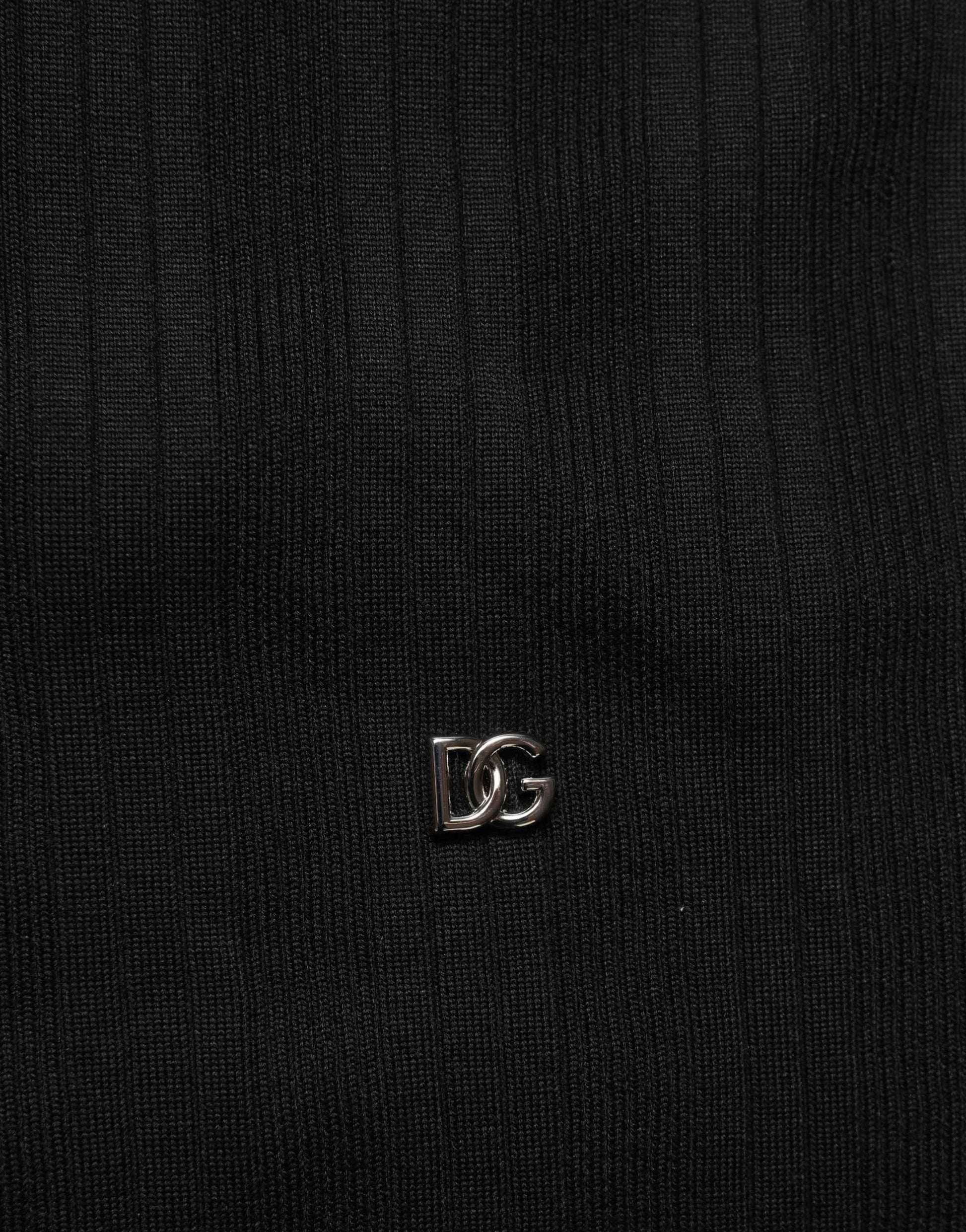 Black Silk Blend Henley Pullover Men Sweater