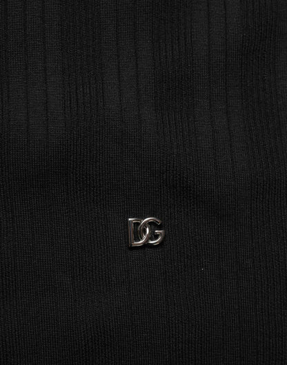 Black Silk Blend Henley Pullover Men Sweater
