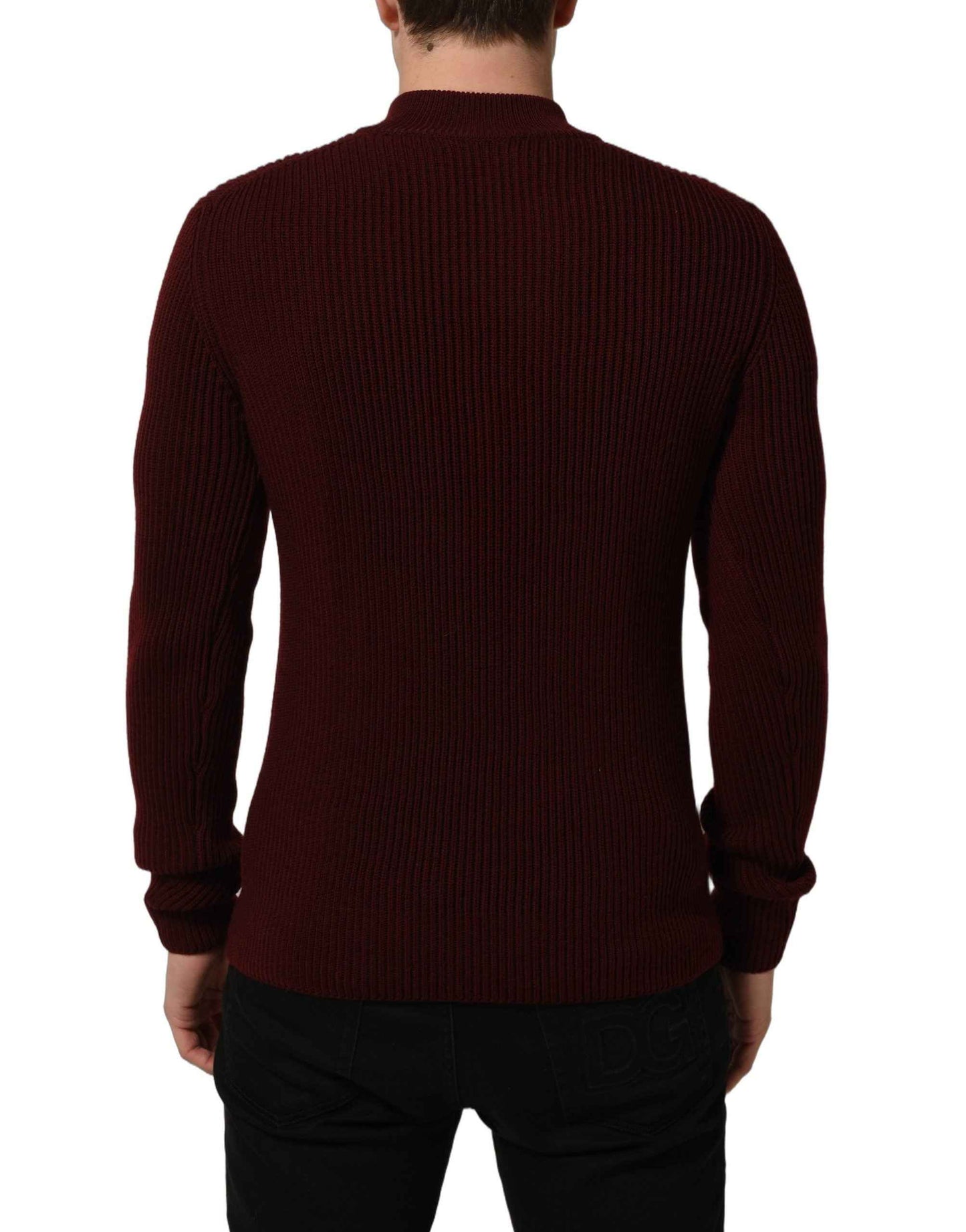 Burgundy Wool Half Zip Men Pullover Sweater