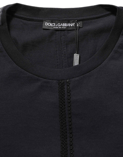 Dark Blue Cotton Round Neck Pullover Sweater