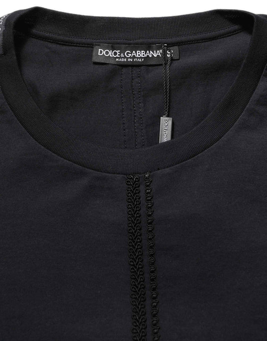 Dark Blue Cotton Round Neck Pullover Sweater