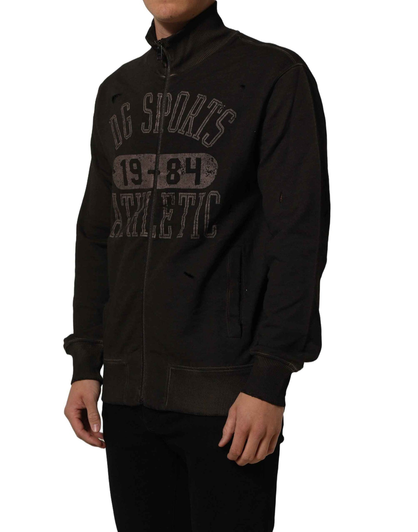 Brown Logo Print Full Zip Sweatshirt Sweater
