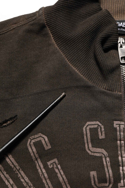 Brown Logo Print Full Zip Sweatshirt Sweater