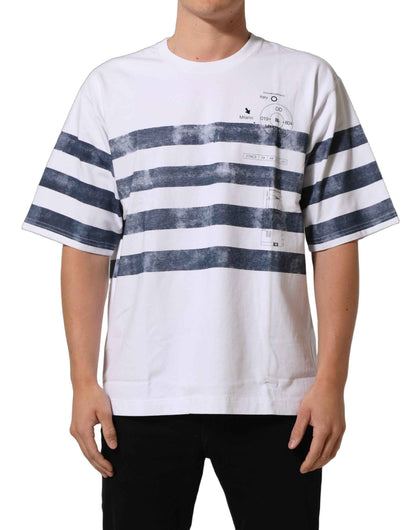 White Blue Stripe Cotton Short Sleeve T-shirt