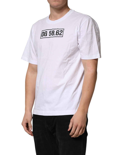 White Cotton Logo Print Crew Neck T-shirt