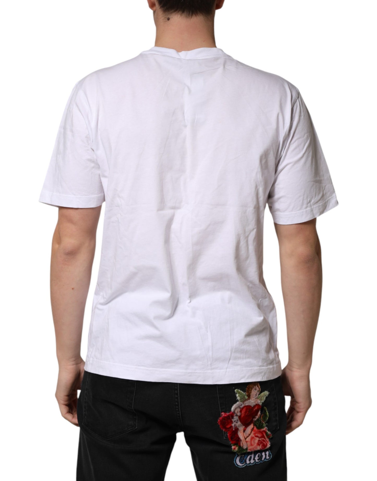 White Cotton Logo Print Crew Neck T-shirt