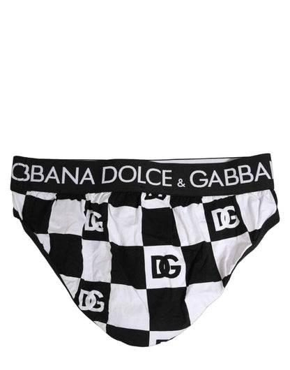 Black White Logo Checkered Midi Brief Underwear