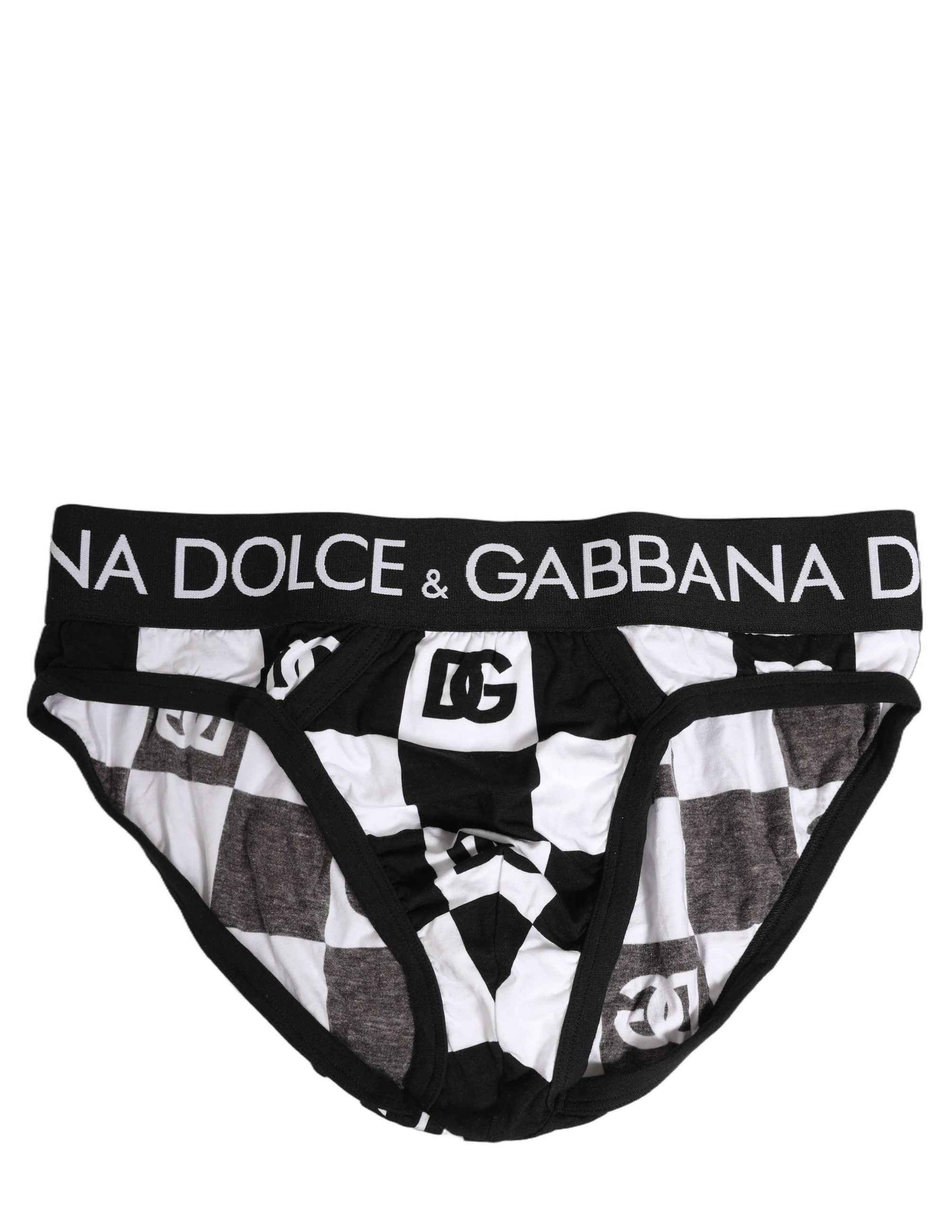 Black White Logo Checkered Midi Brief Underwear