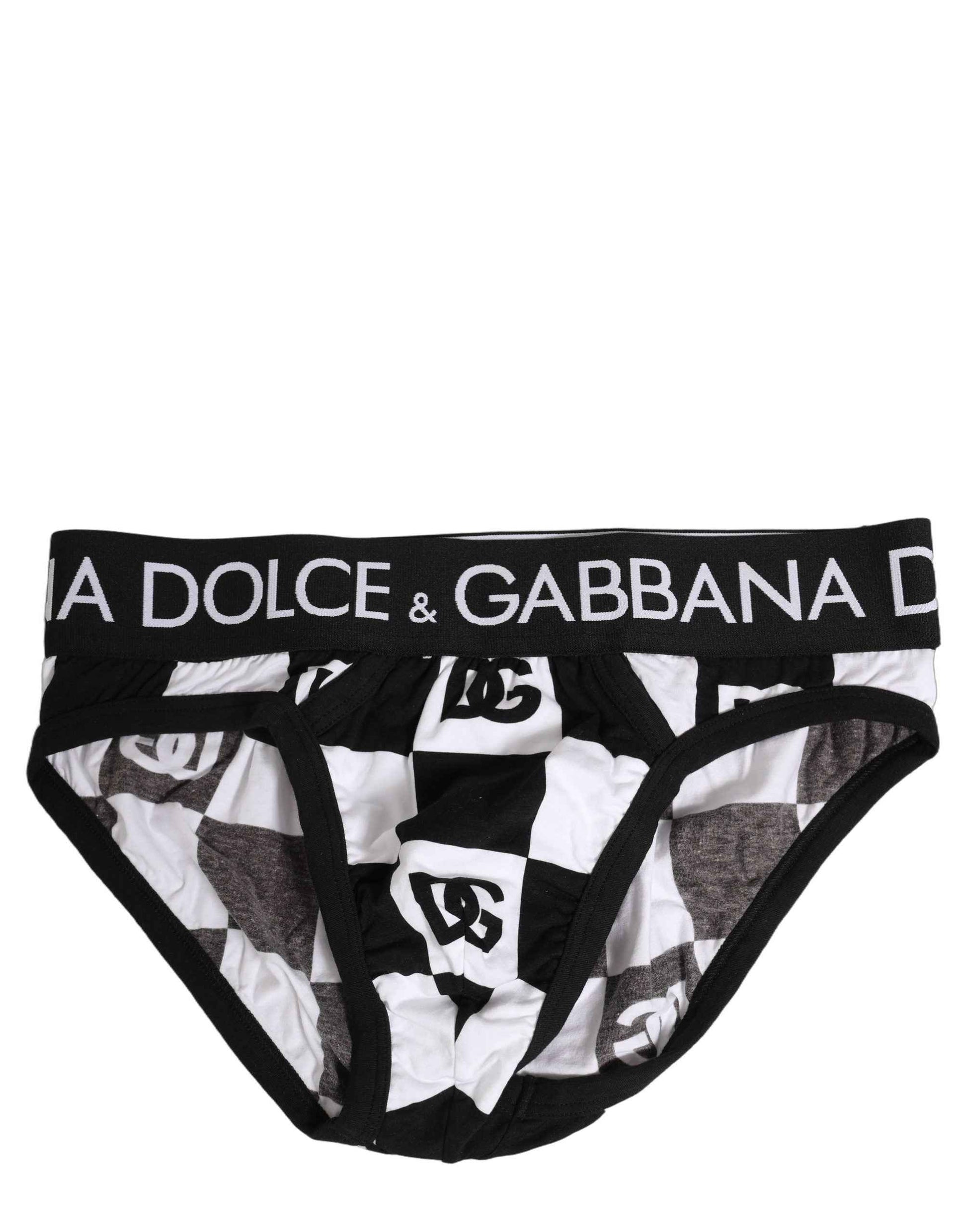 Black White Logo Checkered Midi Brief Underwear