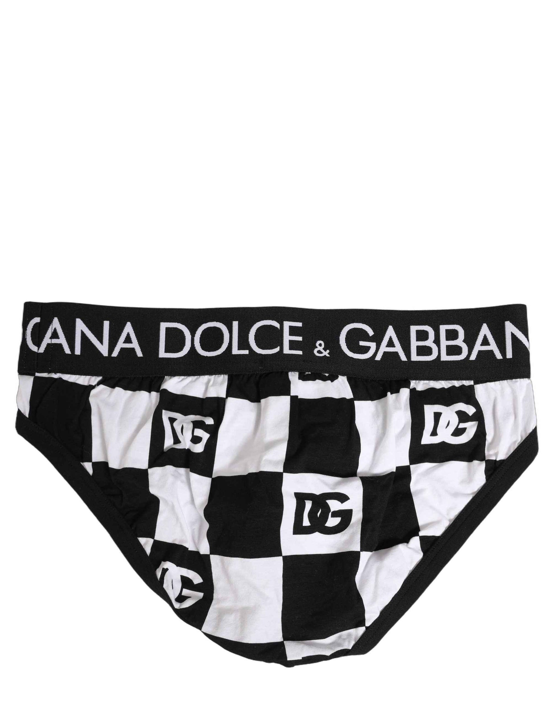 Black White Logo Checkered Midi Brief Underwear