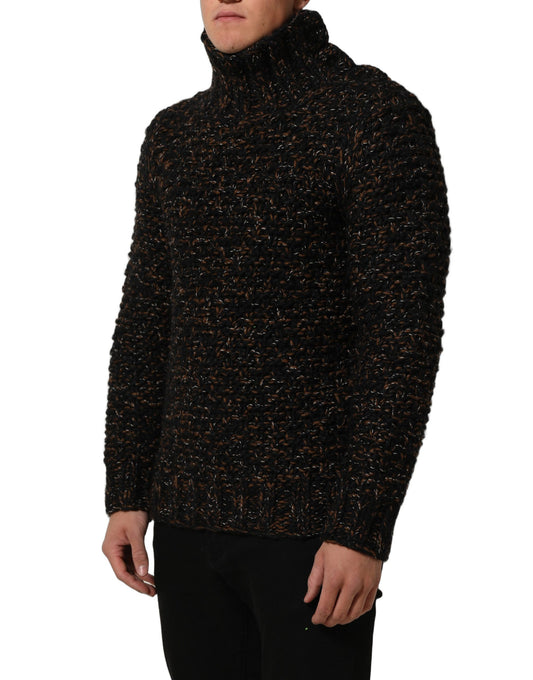 Brown Wool Knit Turtleneck Pullover Sweater