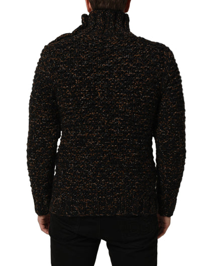 Brown Wool Knit Turtleneck Pullover Sweater