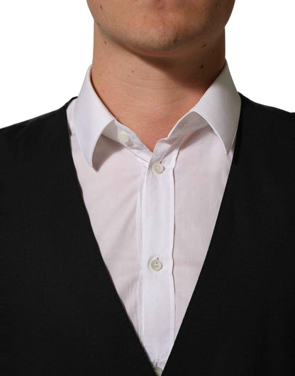Black Wool Stretch Waistcoat Formal Vest