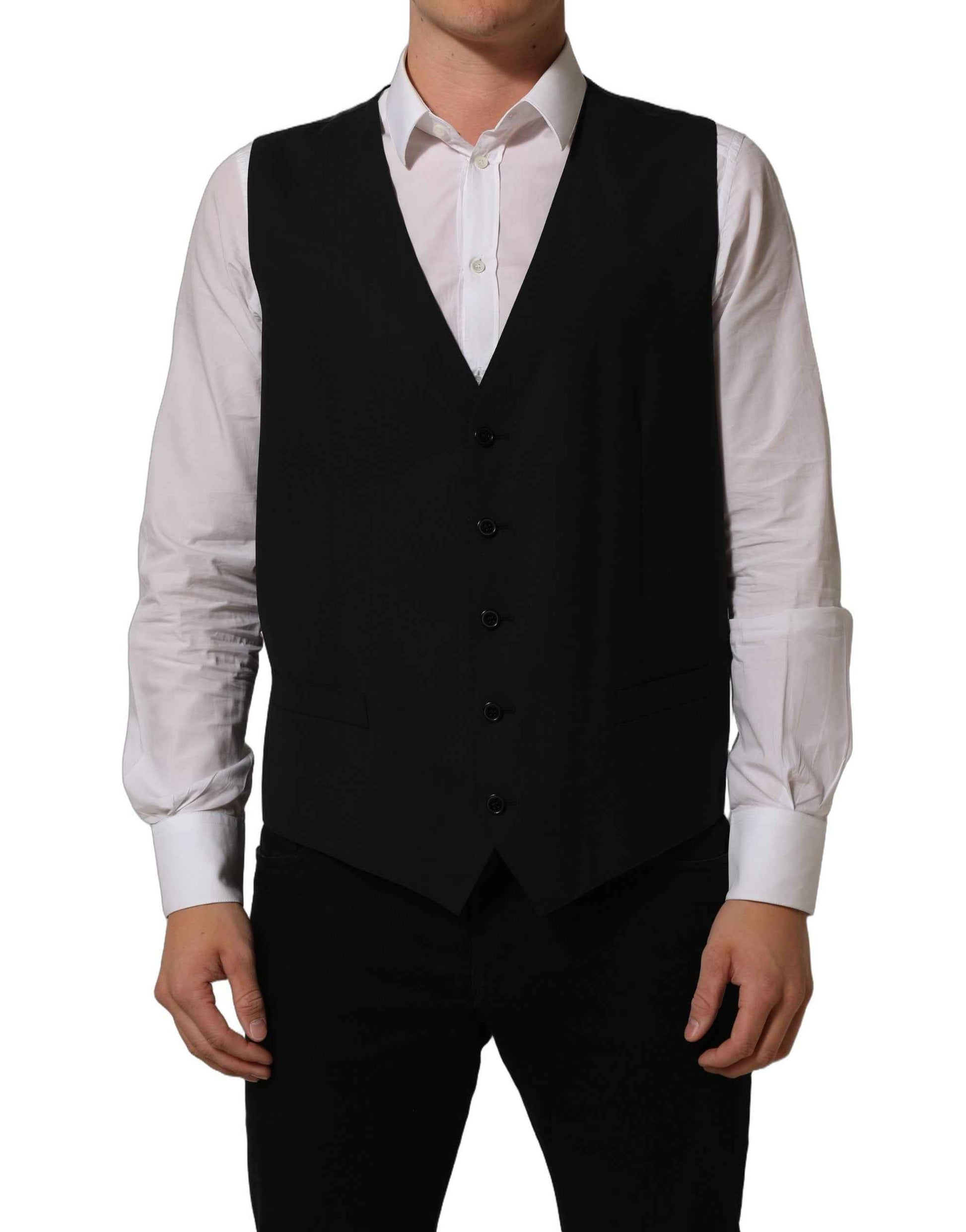 Black Wool Stretch Waistcoat Formal Vest