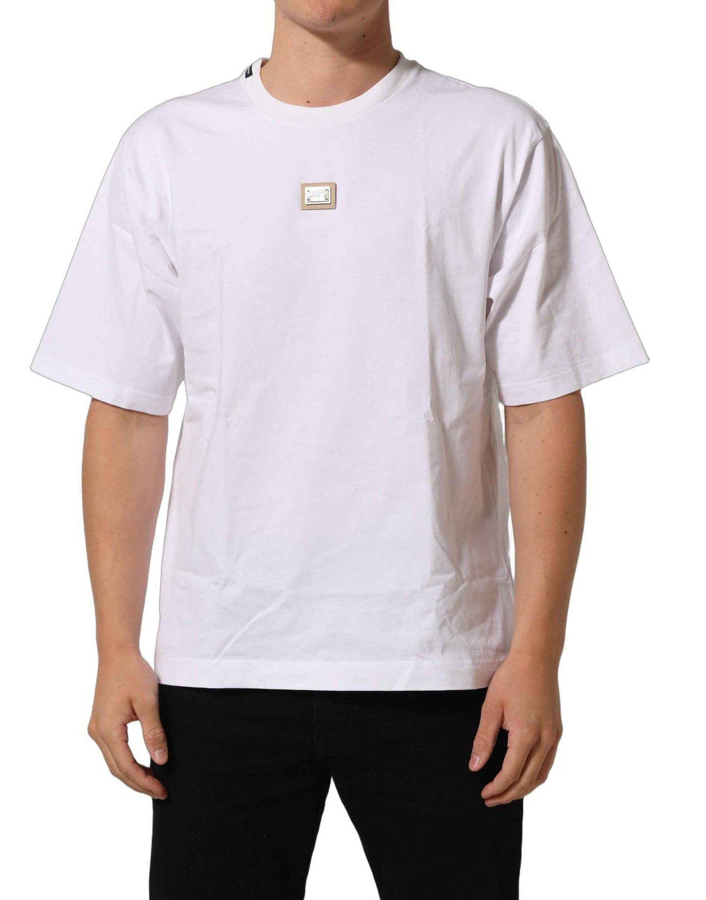 White Cotton Logo Plaque Crew Neck T-shirt