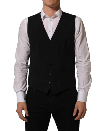 Black Wool Stretch Waistcoat Formal Dress Vest
