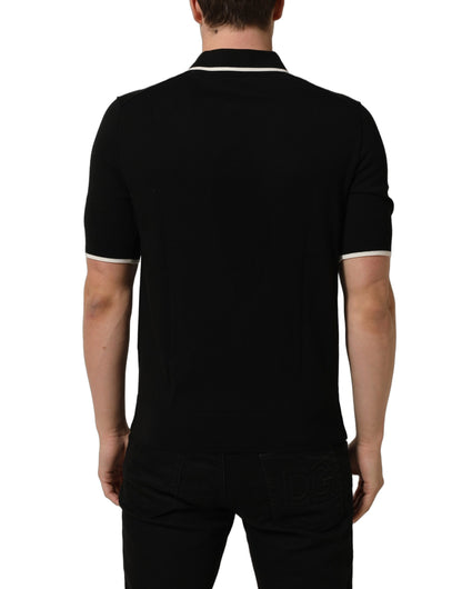 Black Cotton Collared Short Sleeves Men Polo T-shirt