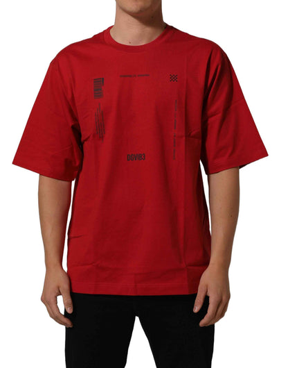 Red Cotton Graphic Print Crew Neck T-shirt