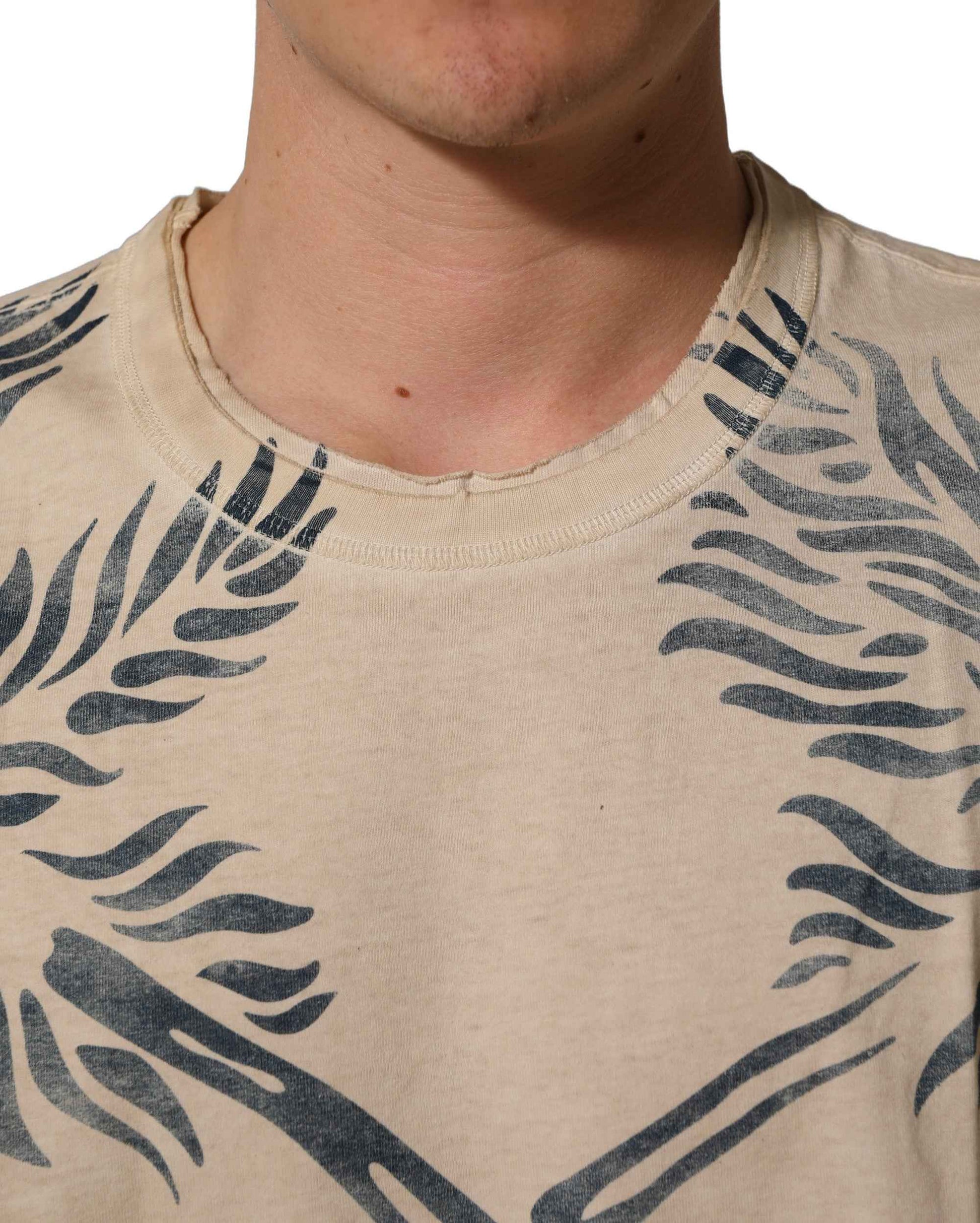 Beige Cotton Graphic Print Crew Neck T-shirt