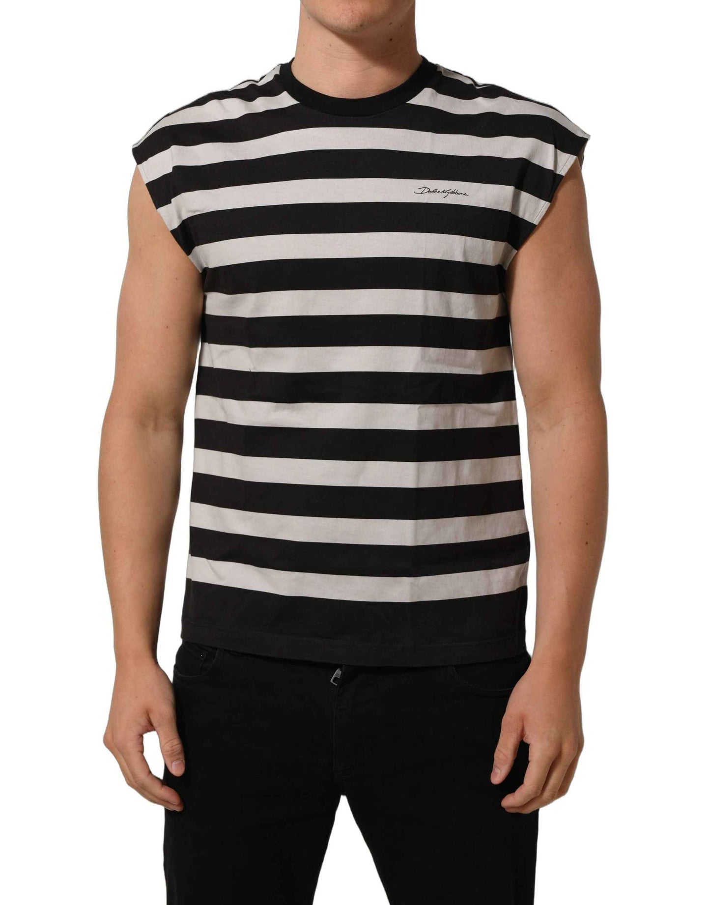 Black White Stripes Cotton Sleeveless T-shirt