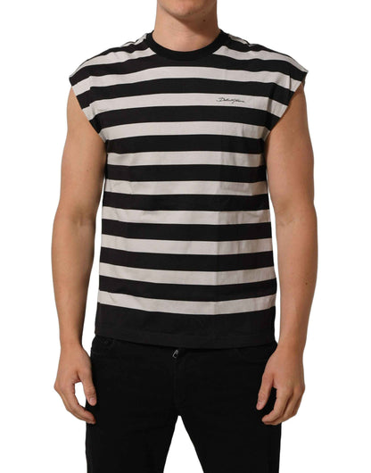Black White Stripes Cotton Sleeveless T-shirt