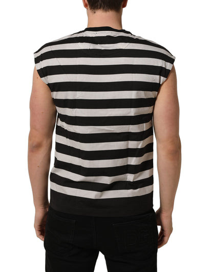 Black White Stripes Cotton Sleeveless T-shirt