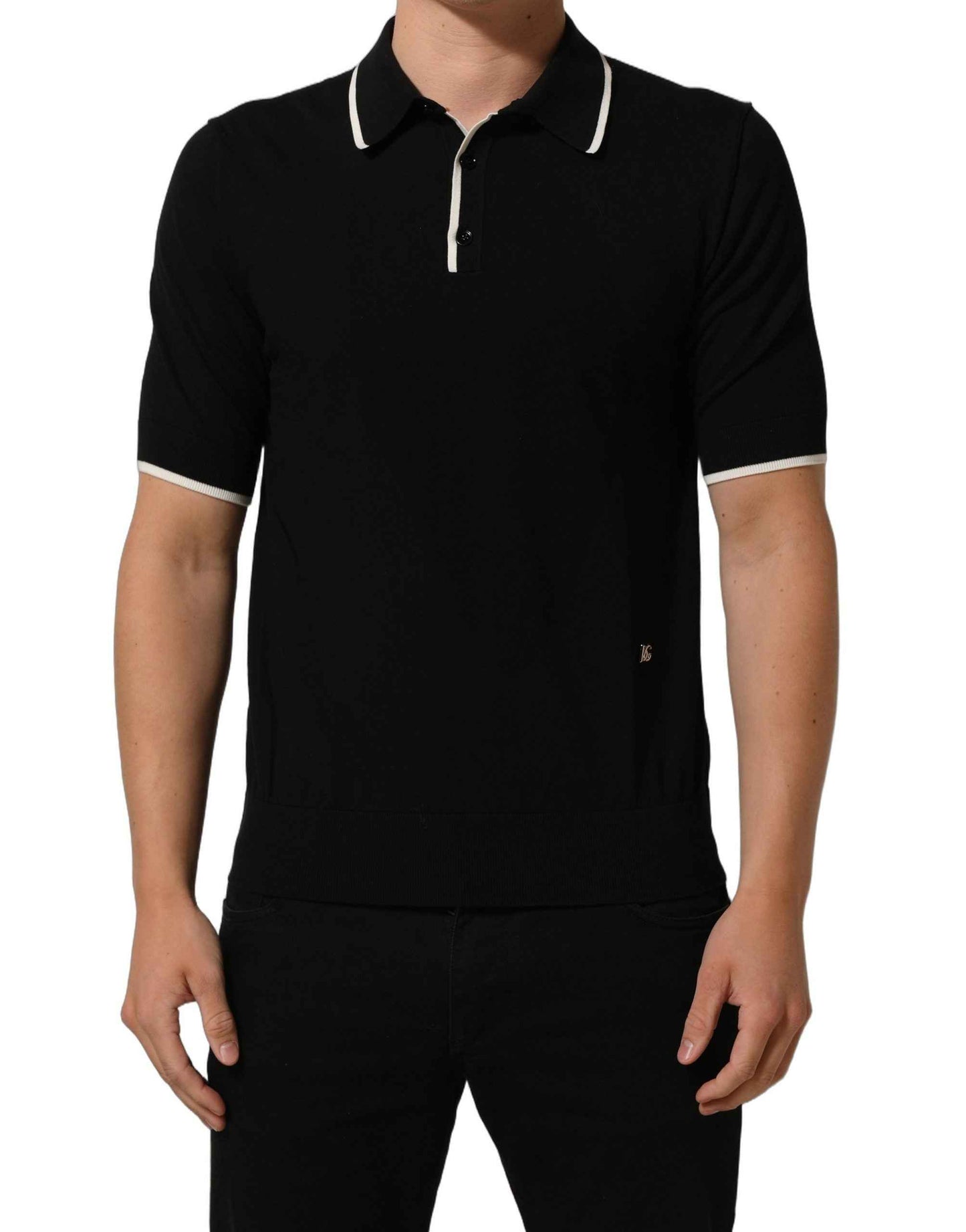 Black Cotton Collared Short Sleeves Polo T-shirt