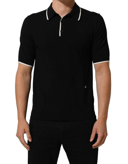 Black Cotton Collared Short Sleeves Polo T-shirt