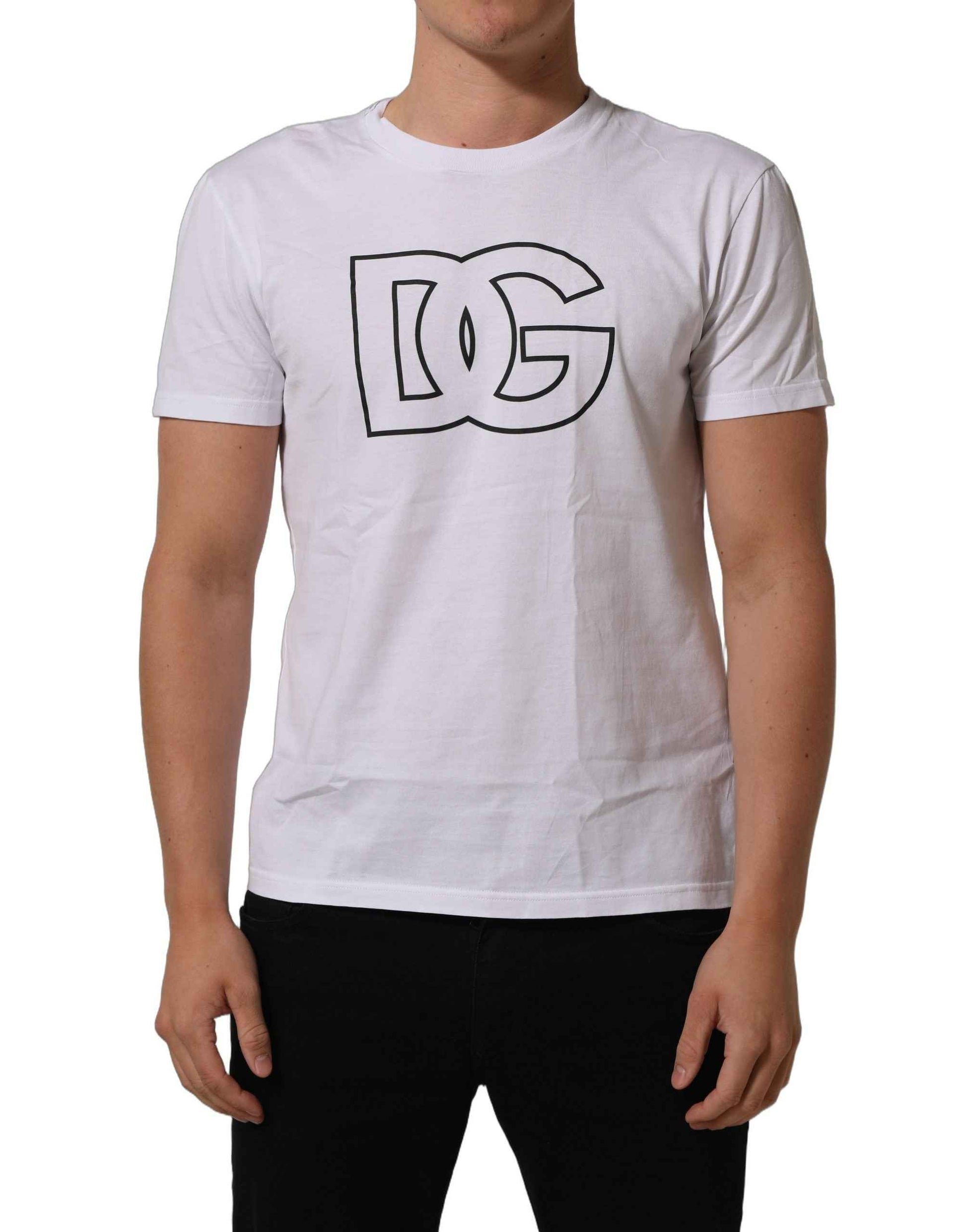 White DG Logo Print Short Sleeves Men T-shirt