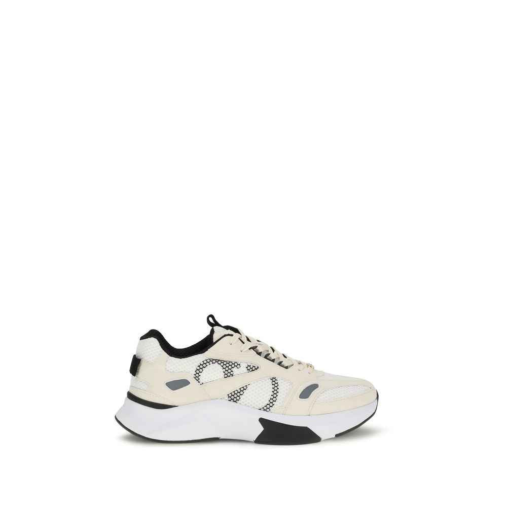 White Fabric Low Top Sneakers