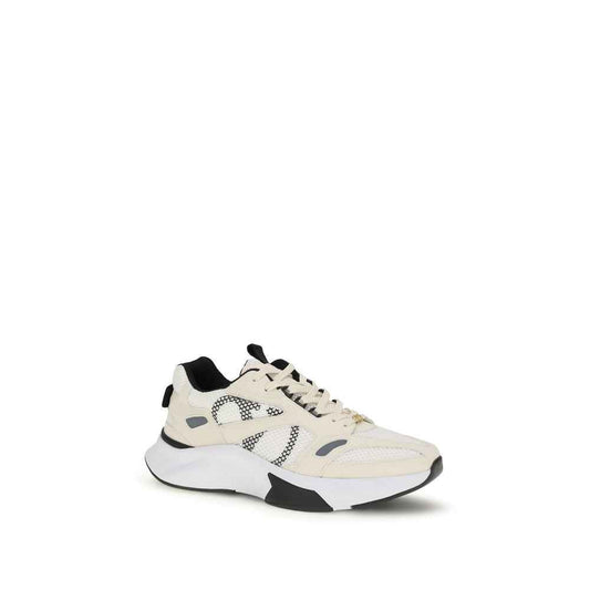 White Fabric Low Top Sneakers