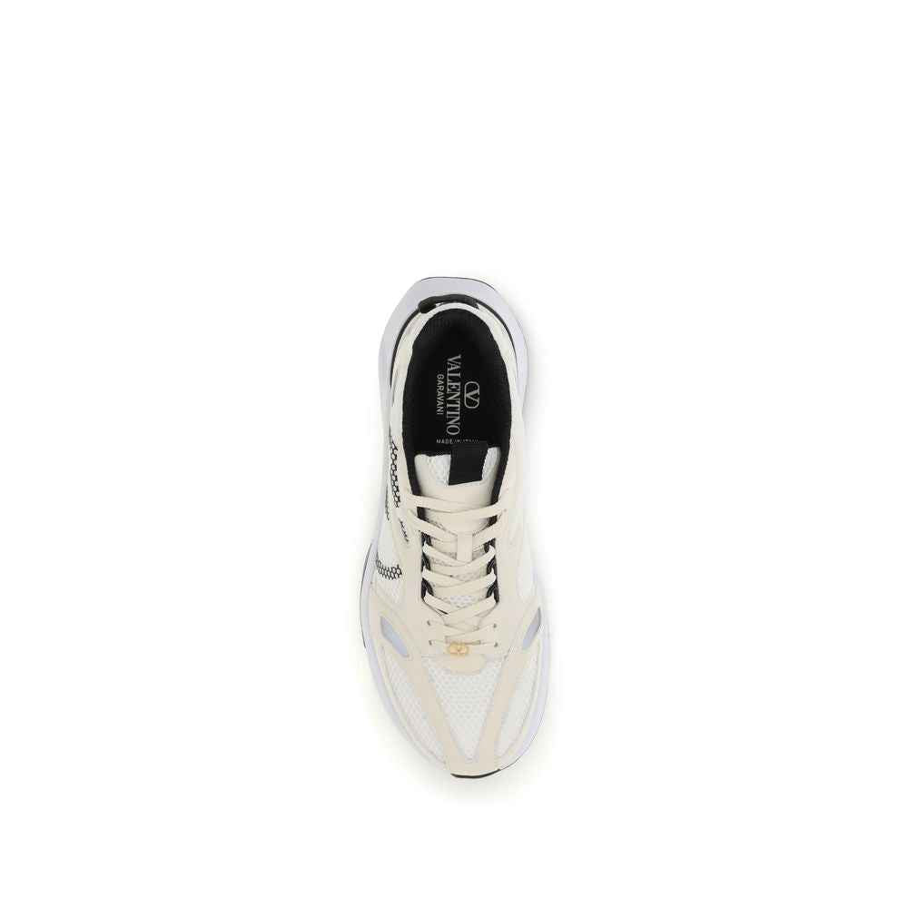 White Fabric Low Top Sneakers