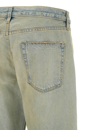 Blue Cotton Straight-Leg Jeans