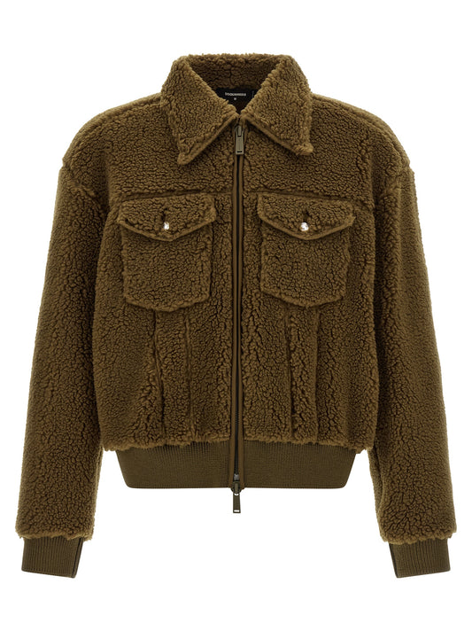 Brown Polyester Full-Length Jacket
