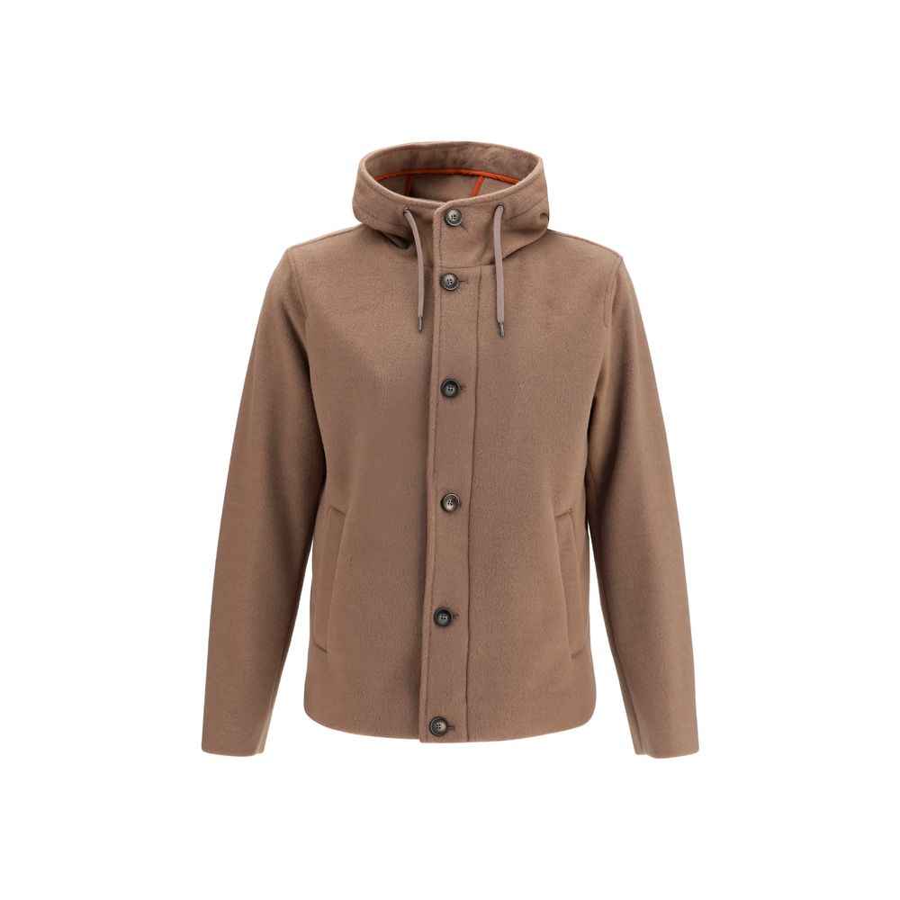 Brown Polyester Full-Length Jacket