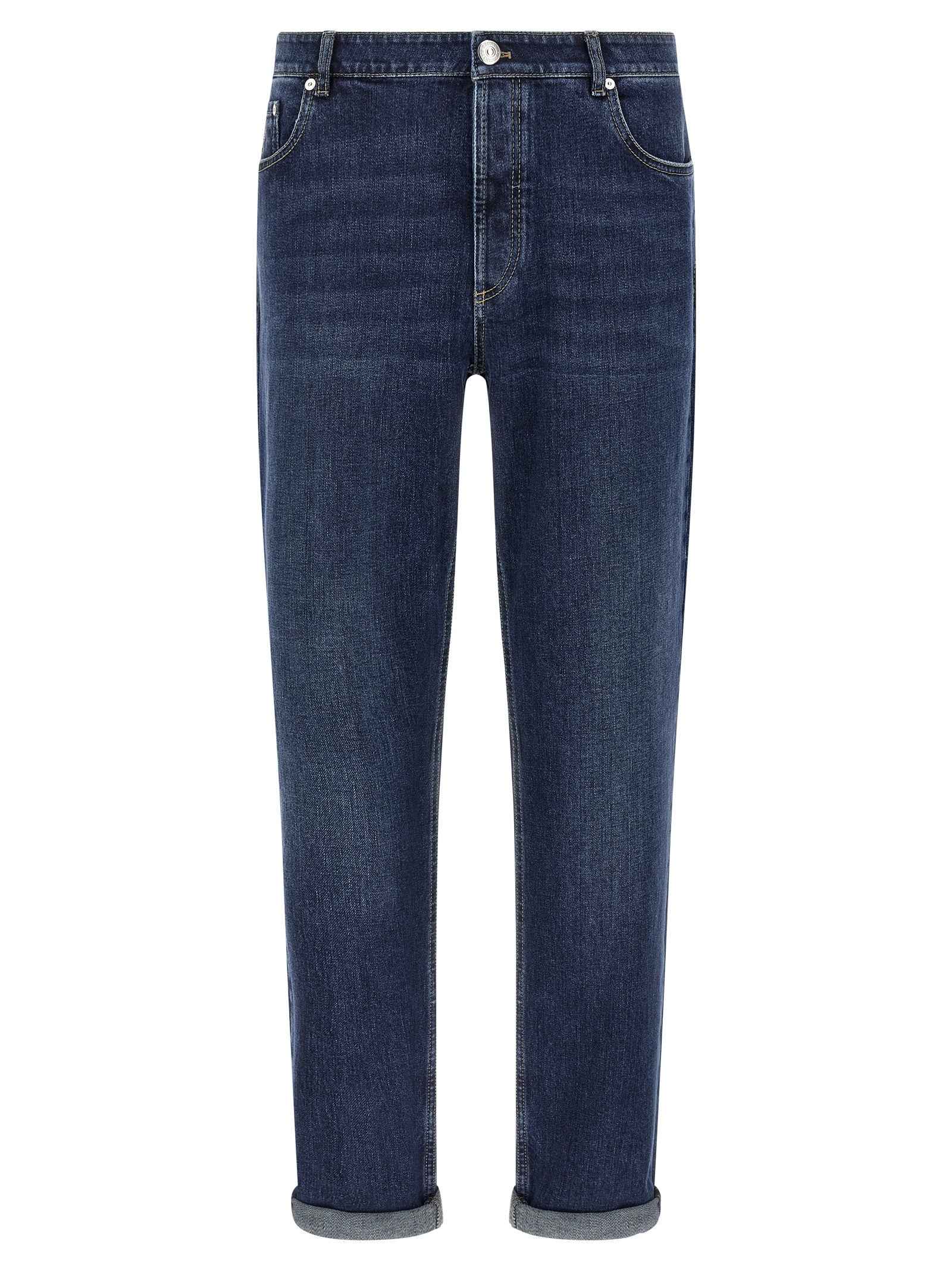 Blue Cotton Straight-Leg Jeans