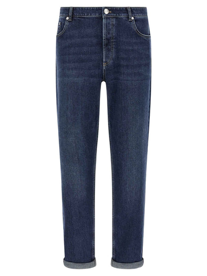 Blue Cotton Straight-Leg Jeans