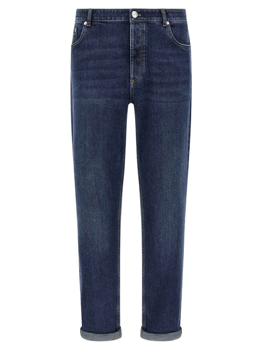 Blue Cotton Straight-Leg Jeans