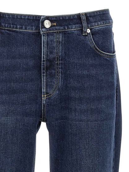 Blue Cotton Straight-Leg Jeans