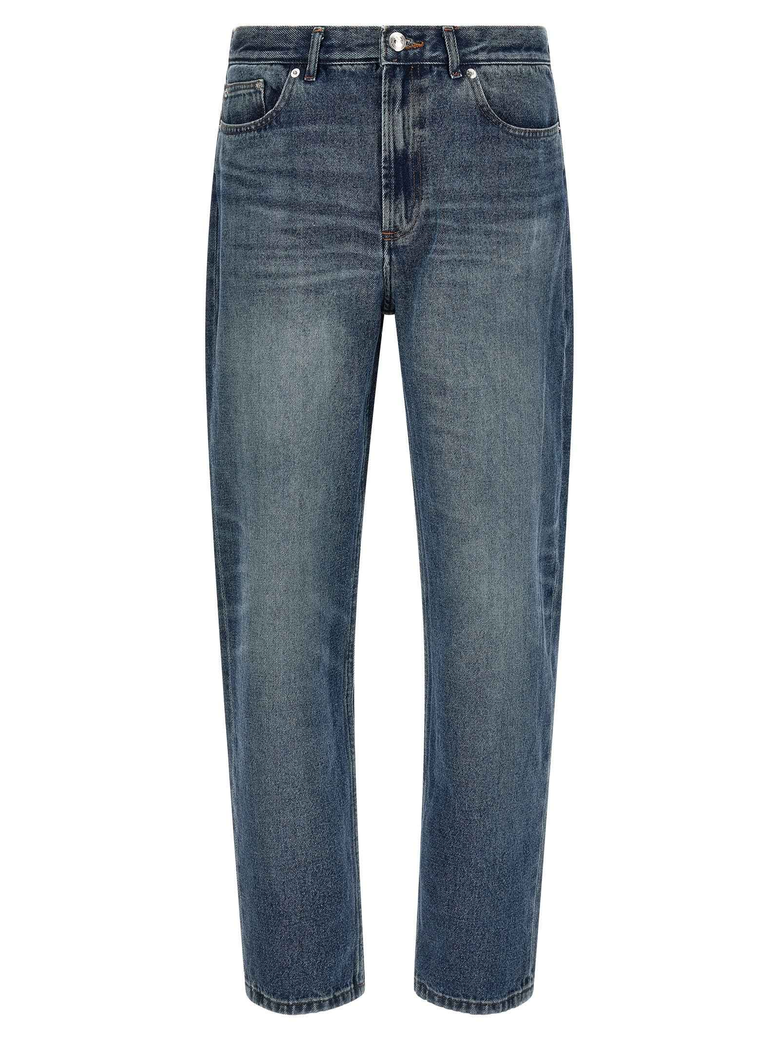 Blue Cotton Straight-Leg Jeans