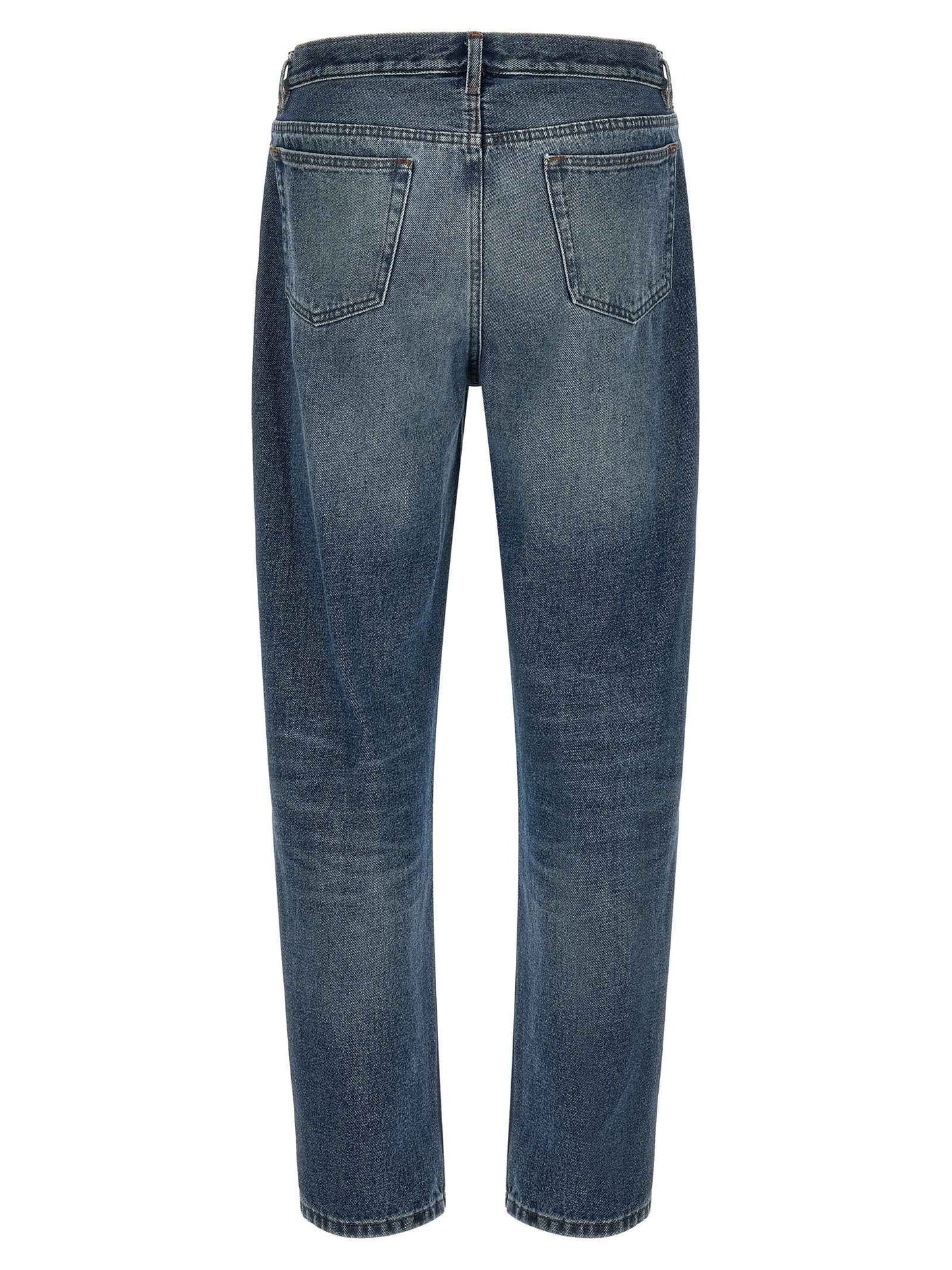 Blue Cotton Straight-Leg Jeans