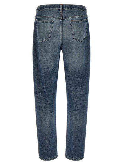 Blue Cotton Straight-Leg Jeans