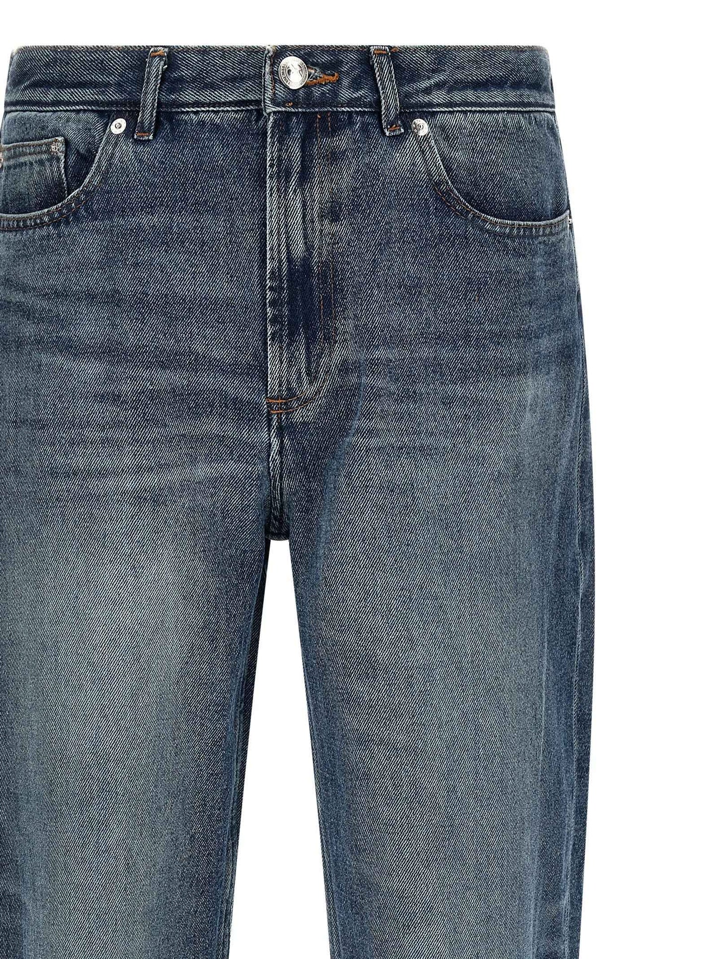 Blue Cotton Straight-Leg Jeans