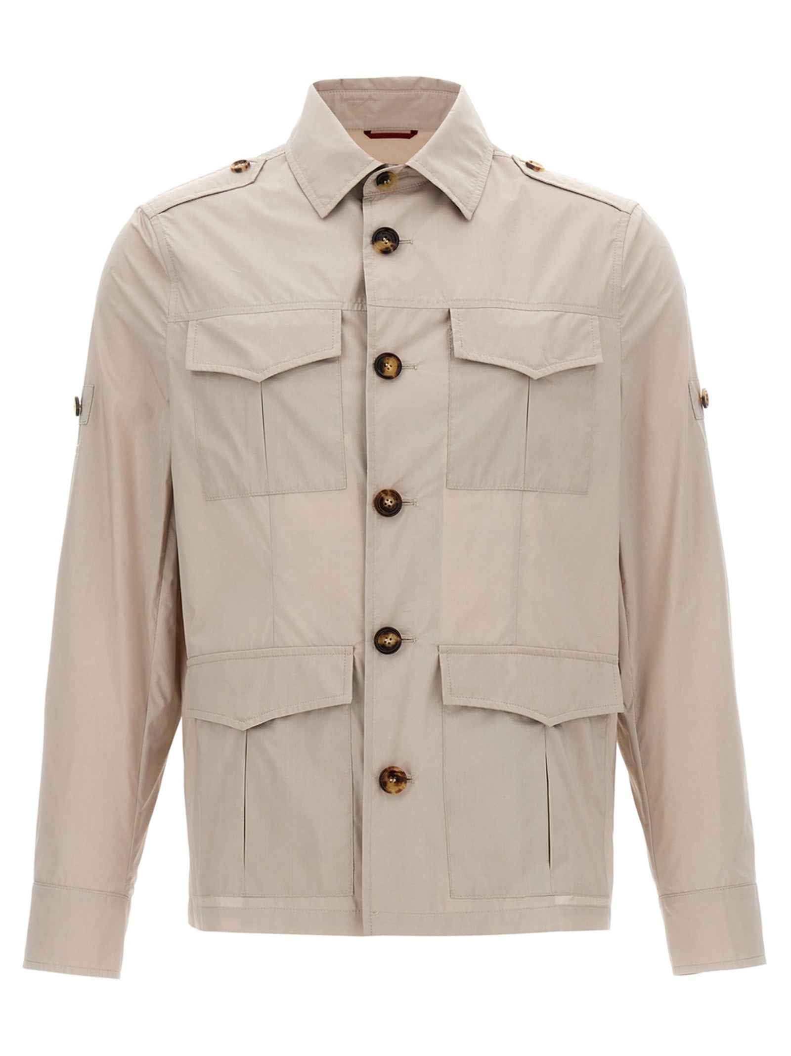Beige Cotton Full-Length Jacket