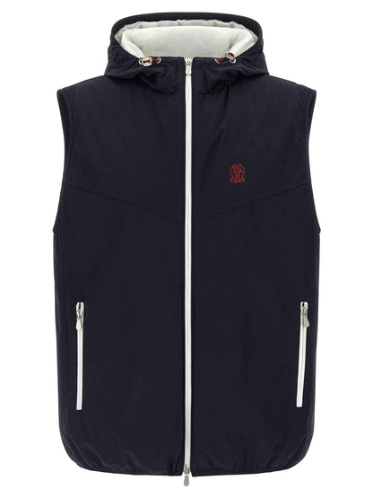 Blue Polyamide Sleeveless Jacket