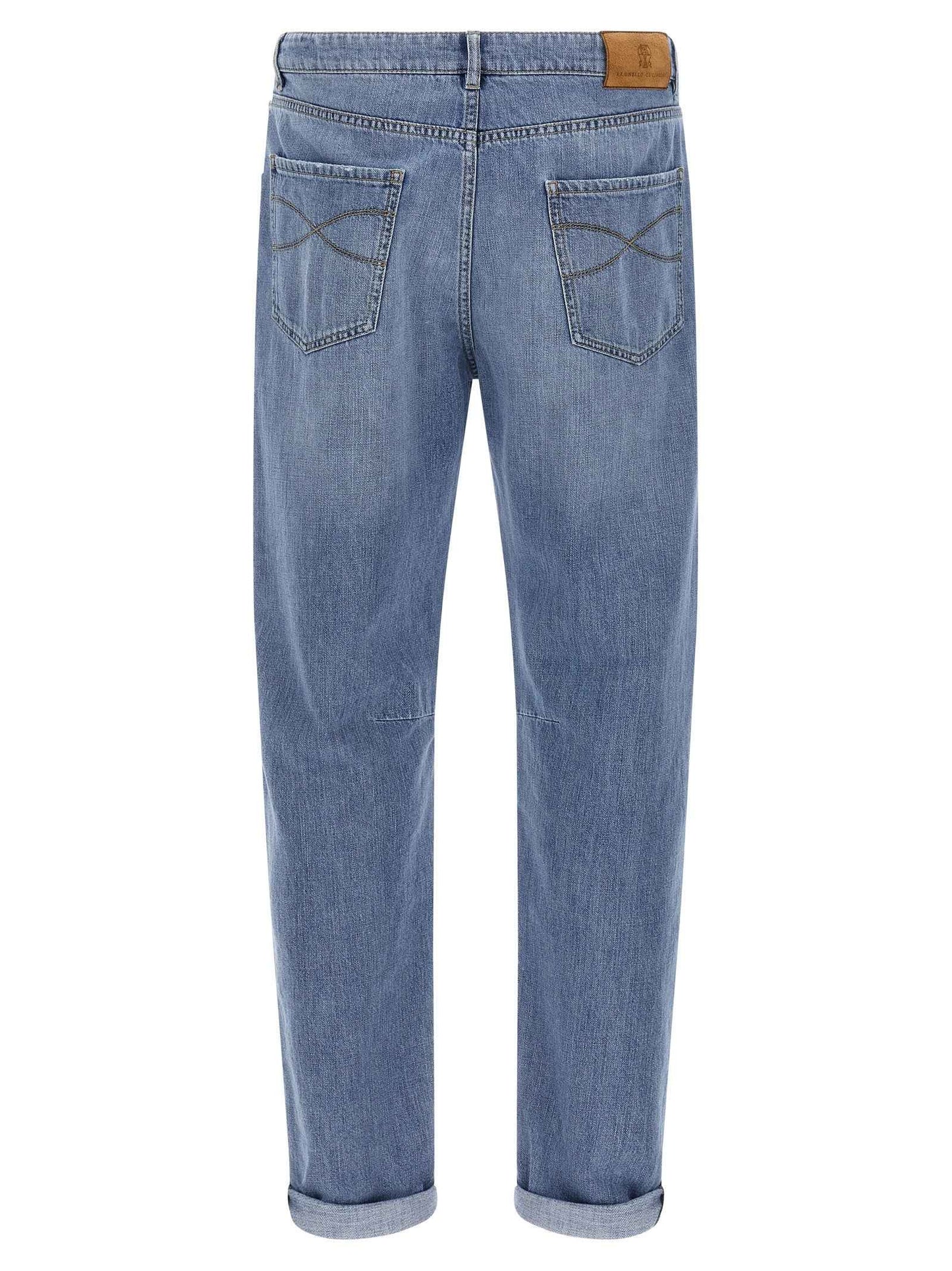 Blue Cotton Straight-Leg Jeans